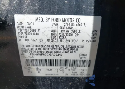 2012 Ford Explorer Limited from USA, damaged, VIN 1FMHK8F83CGA09243